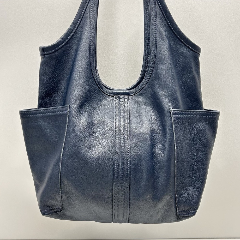Rough and Tumble Leather Hobo Slouch Tote Bag Blue Pockets Made in Maine - Picture 6 of 16